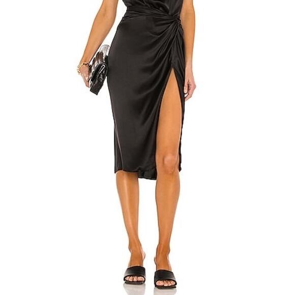 Amanda Uprichard Silk Skirt- Ansley Midi Wrap Slip Silk Black Skirt- Size Small - Picture 2 of 15